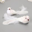 Фигурка-пушистик, декор на прищепке «Голубки с блестками и длинным хвостом», набор 2 шт., белые, 5×6×15 см - Фото 1