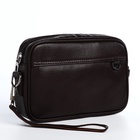 Сумка-клатч мужская на молнии с ручкой, наружный карман, 23×5×15 см, коричневая - Фото 5