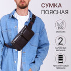 Сумка поясная на молнии, 2 наружных кармана, 26×1×14 см, коричневая - Фото 1