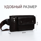 Сумка поясная на молнии, с наружными карманами, 26×1×14 см, коричневая - Фото 2