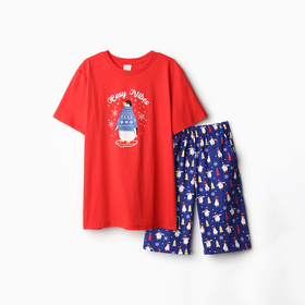 Комплект домашний мужской (футболка/шорты), цвет красный/синий, размер 54