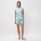 Комплект домашний женский (футболка/шорты), цвет бирюзовый мрамор, размер 44 - Фото 2