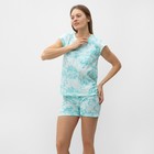 Комплект домашний женский (футболка/шорты), цвет бирюзовый мрамор, размер 44 - Фото 3
