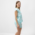 Комплект домашний женский (футболка/шорты), цвет бирюзовый мрамор, размер 44 - Фото 4