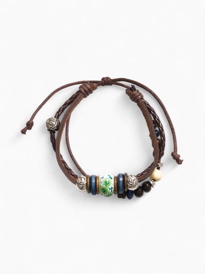 Браслет кожа «Хиппи» бусина, коричневый, d=6 см