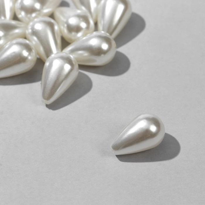 Бусины пластиковые «Жемчуг» капля 1,6×1×1см, (набор 10г), цвет белый - Фото 1