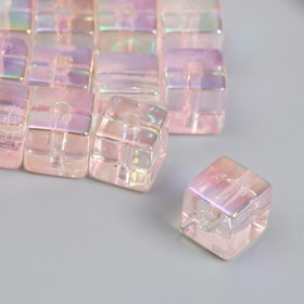 Бусина для творчества пластик "Кубик. Прозрачный перламутр" розовый 1,4х1,4х1,4 см (комплект 12 шт)