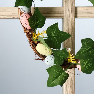 Пасхальный венок на дверь «Яички с листочками», настенный декор, d=18 см