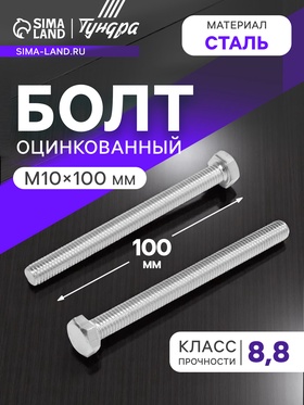 Болт ТУНДРА, оцинкованный, DIN 933, класс прочности 8.8, М10х100 мм, 1 кг. 9836840