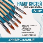 Набор кистей для наращивания и дизайна ногтей, форма лепесток, 6 шт, 19,5 см, цвет коричневый - фото 11588082
