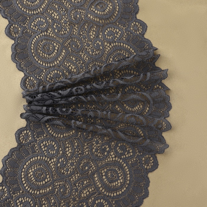 Кружевная эластичная ткань, 180 мм × 2,7 ± 0,5 м, цвет графитовый - Фото 1