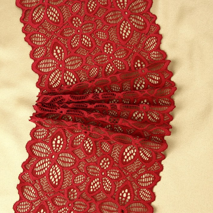 Кружевная эластичная ткань, 180 мм × 2,7 ± 0,5 м, цвет бордовый - Фото 1