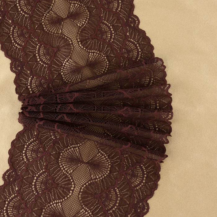 Кружевная эластичная ткань, 180 мм × 2,7 ± 0,5 м, цвет шоколадный - Фото 1