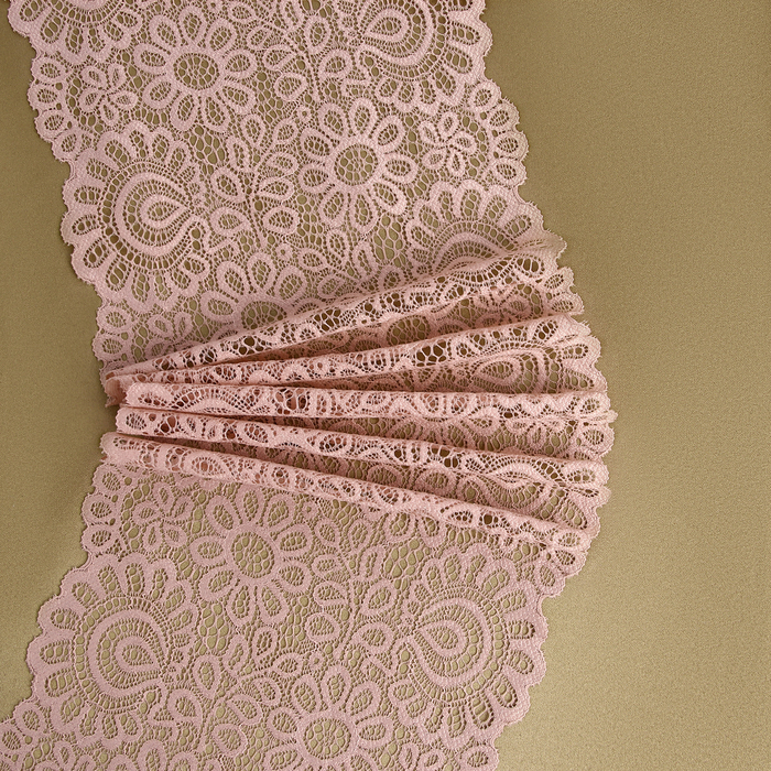 Кружевная эластичная ткань, 190 мм × 2,7 ± 0,5 м, цвет розово-бежевый