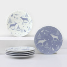Набор фарфоровых тарелок «Зимний лес», 6 предметов, d=20 см, микс - фото 5975649
