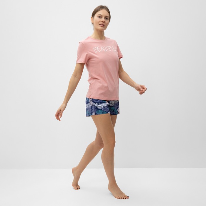 Комплект домашний женский (футболка,шорты), цвет розовый, размер 44 - фото 1909400053
