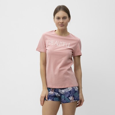 Комплект домашний женский (футболка,шорты), цвет розовый, размер 46