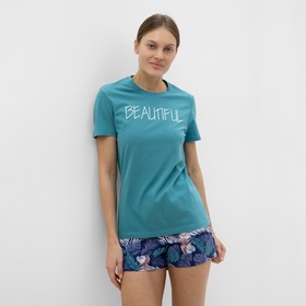 Комплект домашний женский (футболка,шорты), цвет бирюзовый, размер 44