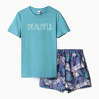 Комплект домашний женский (футболка,шорты), цвет бирюзовый, размер 50 - Фото 4