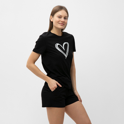 Комплект домашний женский (футболка,шорты), цвет черный, размер 44