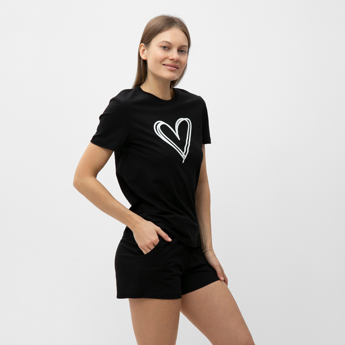 Комплект домашний женский (футболка,шорты), цвет черный, размер 44 - Фото 1