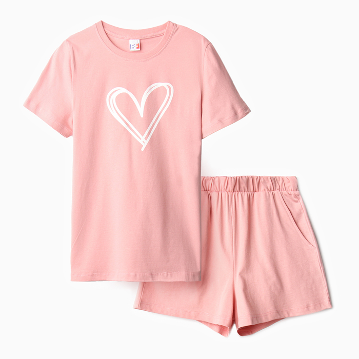 Комплект домашний женский (футболка,шорты), цвет розовый, размер 44 - фото 1909400107
