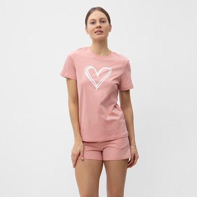 Комплект домашний женский (футболка,шорты), цвет розовый, размер 46