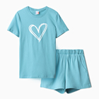Комплект домашний женский (футболка,шорты), цвет бирюзовый, размер 46 - фото 23513959