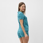 Комплект домашний женский (футболка,шорты), цвет бирюзовый, размер 50 - Фото 3
