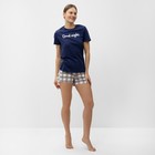 Комплект домашний женский (футболка,шорты), цвет темно-синий, размер 52 - Фото 2