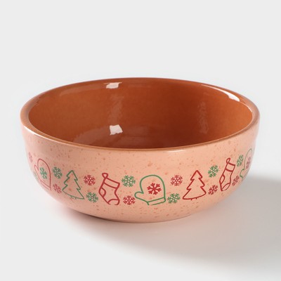 Салатник новогодний Ломоносовская керамика «Варежки», d=19 см, 1.3 л, персиковый