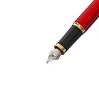 Ручка подарочная перьевая футляре из искуственной кожи Calligrata, корупс красный металлический с золотыми вставками - фото 7879929