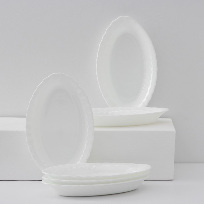 Набор овальных тарелок Luminarc Trianon, d=22 см, стеклокерамика, 6 шт, цвет белый - Фото 1
