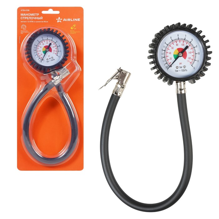 Манометр стрелочный Airline, 12 АТМ, со шлангом, 45 см - Фото 1