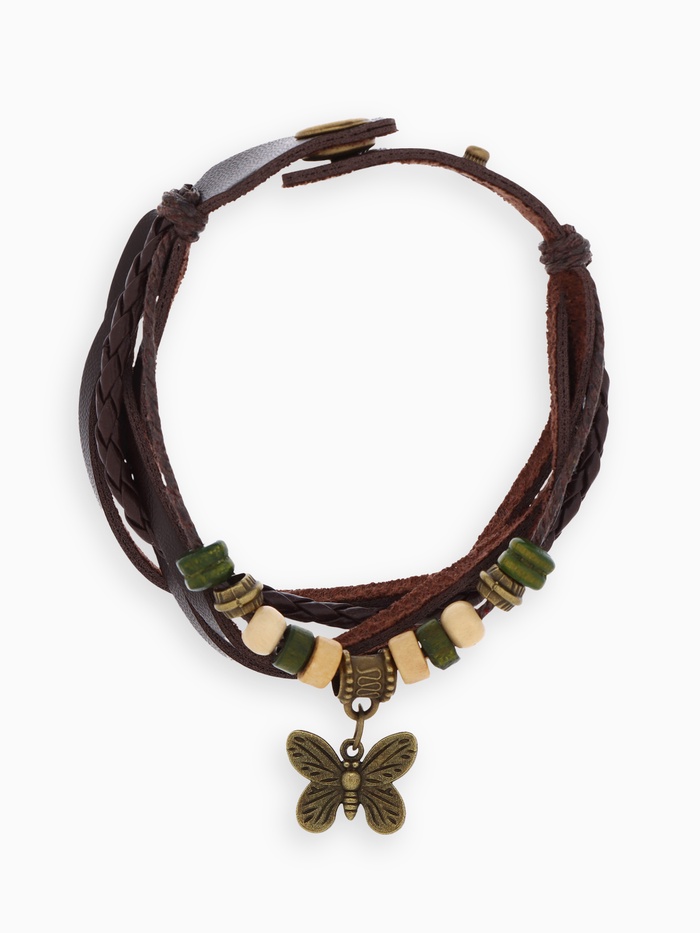 Браслет кожа «Бабочка малая» хиппи, коричневый, L=22.5 см - Фото 1
