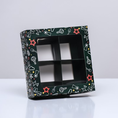Коробка для 4 конфеты, «23 Февраля» 12.6×12.6×3.5 см