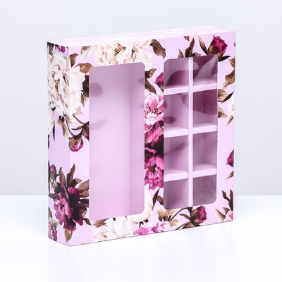 Коробка для 8 конфет шоколад, с окном, «Розы» 17.7×17.8×3.8 см Кондитерская упаковка