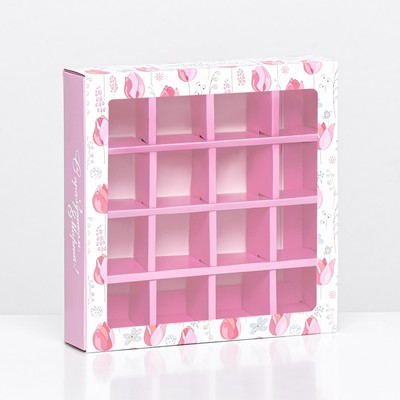 Коробка для 16 конфет, «8 марта» 17.7×17.7×3.8 см