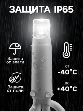 Гирлянда «Нить» 10 м, IP65, УМС, белая каучуковая нить, 100 LED, свечение белое, 220 В