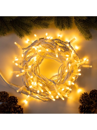 Гирлянда «Нить» 10 м, IP65, УМС, белая каучуковая нить, 100 LED, свечение тёплое белое, 220 В