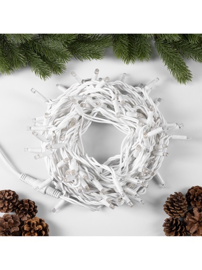 Гирлянда «Нить» 10 м, IP65, УМС, белая каучуковая нить, 100 LED, свечение тёплое белое, 220 В