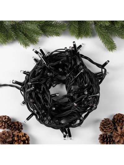 Гирлянда «Нить» 10 м, IP65, УМС, тёмная каучуковая нить, 100 LED, свечение мульти, 220 В