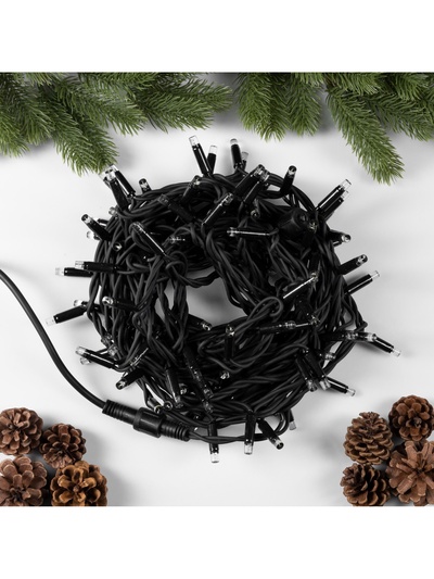Гирлянда «Нить» 10 м, IP65, УМС, тёмная каучуковая нить, 100 LED, свечение белое, 220 В