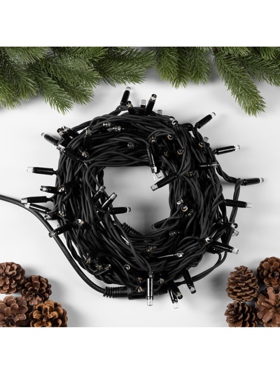 Гирлянда «Нить» 10 м, IP65, УМС, тёмная каучуковая нить, 100 LED, свечение тёплое белое, 220 В