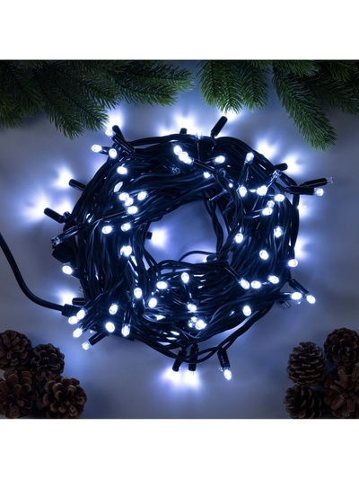 Гирлянда «Нить» 10 м, IP65, УМС, тёмная каучуковая нить, 100 LED, свечение белое, мерцание, 220 В