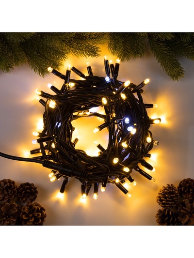 Гирлянда «Нить» 10 м, IP65, УМС, тёмная каучуковая нить, 100 LED, свечение тёплое белое, мерцание, 220 В