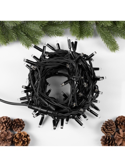 Гирлянда «Нить» 10 м, IP65, УМС, тёмная каучуковая нить, 100 LED, свечение тёплое белое, мерцание, 220 В