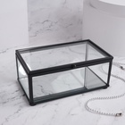 Стеклянная шкатулка для украшений с крышкой, зеркальным основанием, 14.5×8.5 см, прозрачная, чёрный каркас - Фото 5