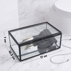 Органайзер для хранения, 1 секция, с крышкой, стеклянный, с зеркальным основанием, 17 × 10,5 см, цвет прозрачный/чёрный - фото 24987964