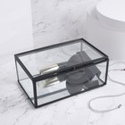Органайзер для хранения, 1 секция, с крышкой, стеклянный, с зеркальным основанием, 17 × 10,5 см, цвет прозрачный/чёрный - фото 24987966